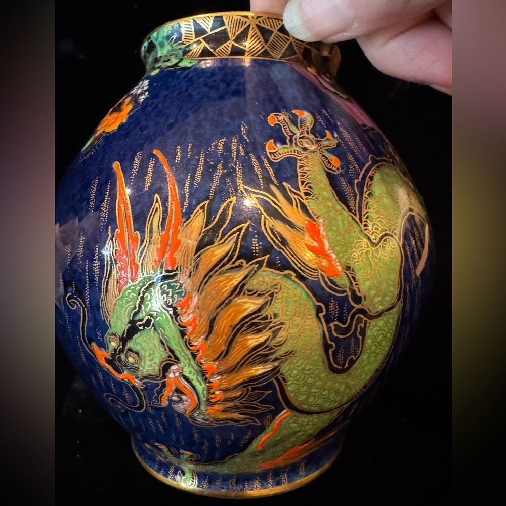 Stunning Polychrome Art Deco Crown Devon Dragon Vase
